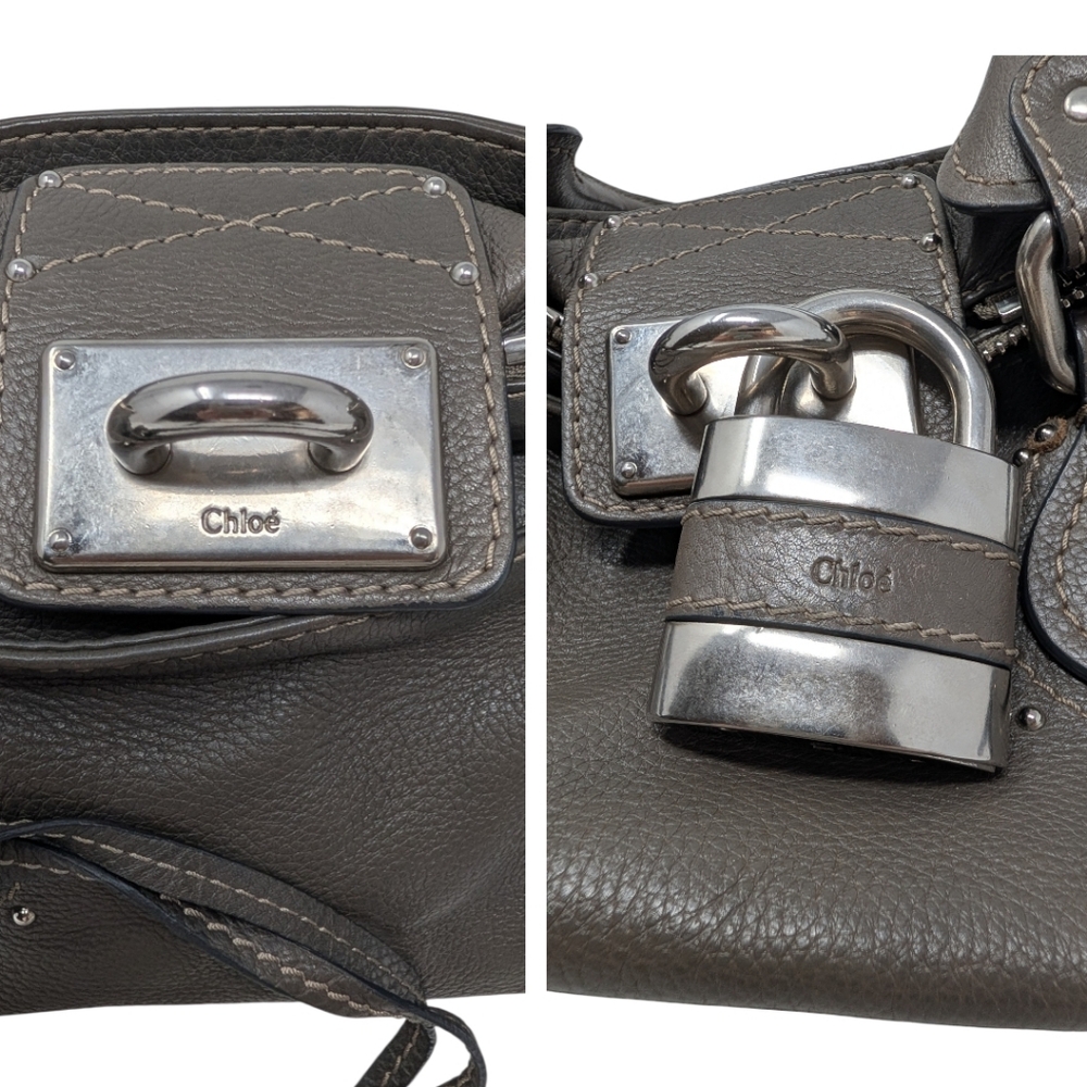 Chloé Vintage Paddington Satchel Mastic Gray Greige Grained Leather Lock and Key - Picture 6 of 16